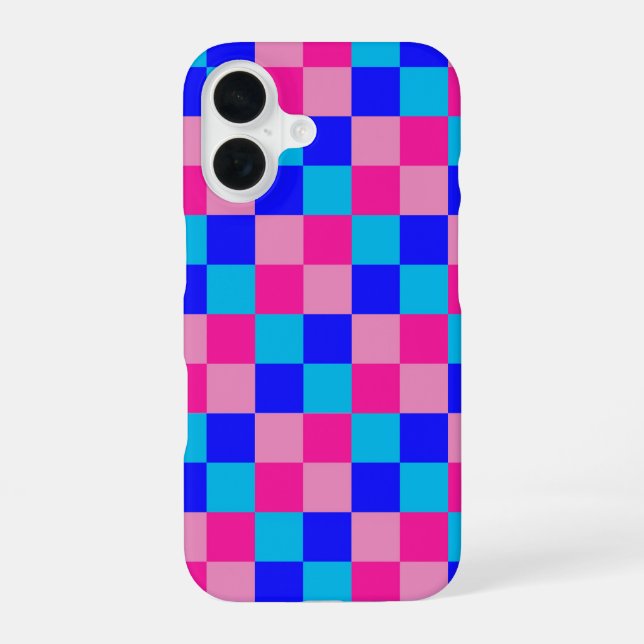 Pink and Blue Checkered Print iPhone 16 Hülle (Rückseite)