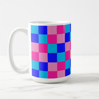 Pink and Blue Checkered Print Kaffeetasse