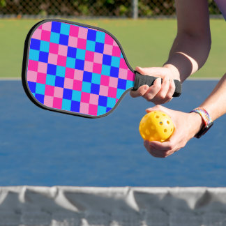 Pink and Blue Checkered Print Pickleball Schläger