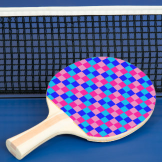 Pink and Blue Checkered Print Tischtennis Schläger