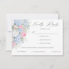 Pink and Blue Floral Garden Meal Choice Wedding RSVP Karte
