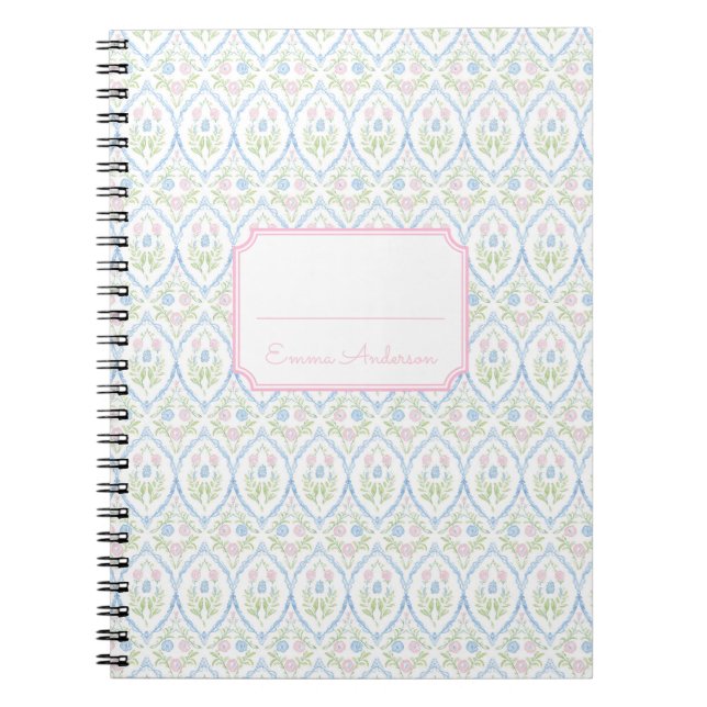Pink and Blue Floral Grandmillennial Notizblock (Vorderseite)