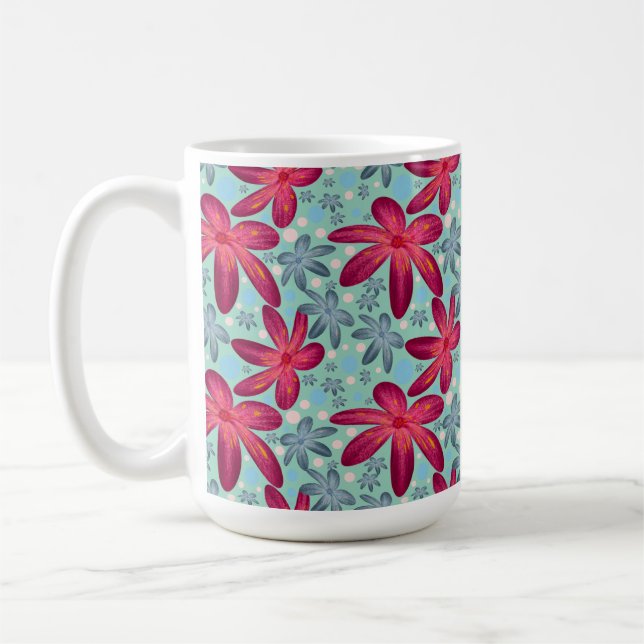 Pink and Blue Floral Seamless Pattern Kaffeetasse (Links)