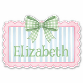 Pink and Blue Frame With Green Gingham Bow Aufkleber