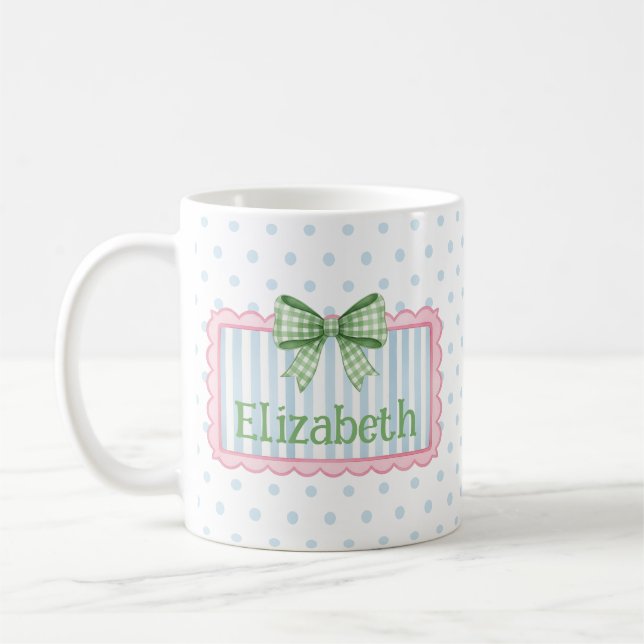 Pink and Blue Frame With Green Gingham Bow Kaffeetasse (Links)