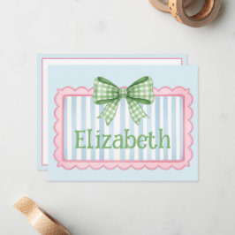 Pink and Blue Frame With Green Gingham Bow Mitteilungskarte