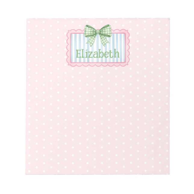 Pink and Blue Frame With Green Gingham Bow Notizblock (Vorderseite)