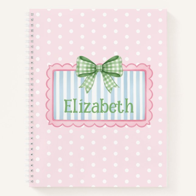 Pink and Blue Frame With Green Gingham Bow Notizbuch (Vorderseite)