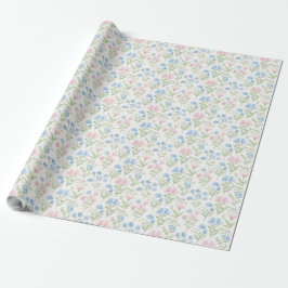 Pink and Blue Grandmillennial Floral Geschenkpapier