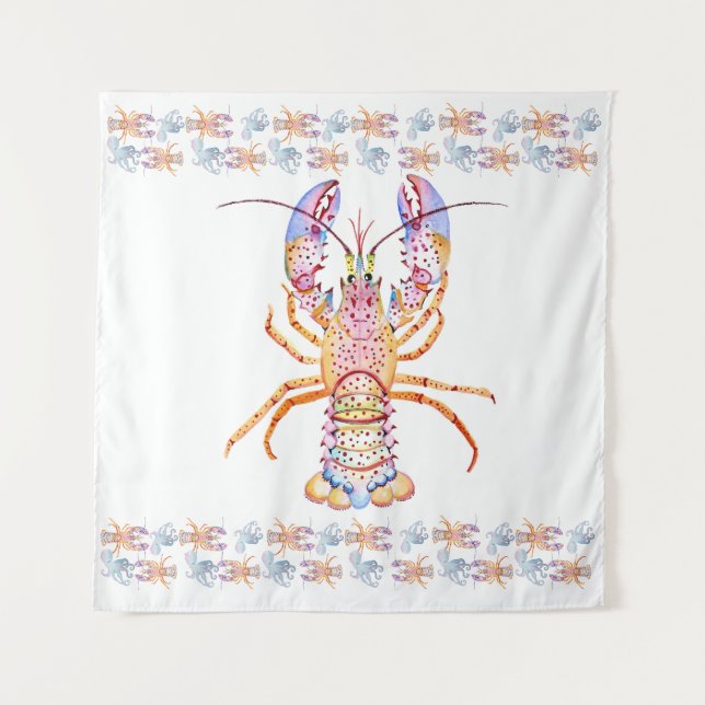 Pink and Blue Lobster Wandteppich (Vorderseite)