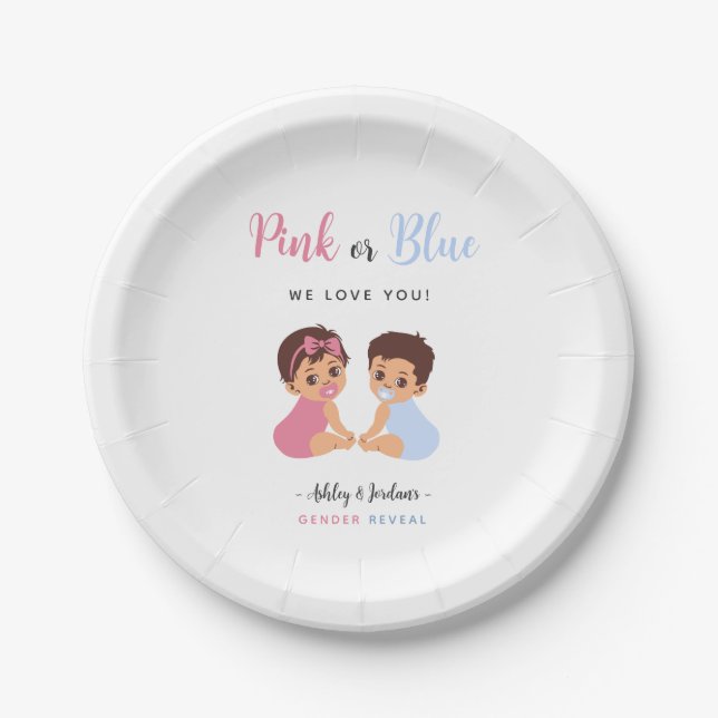 Pink and Blue Pacifier Baby Gender Reveal Party Pappteller (Vorderseite)