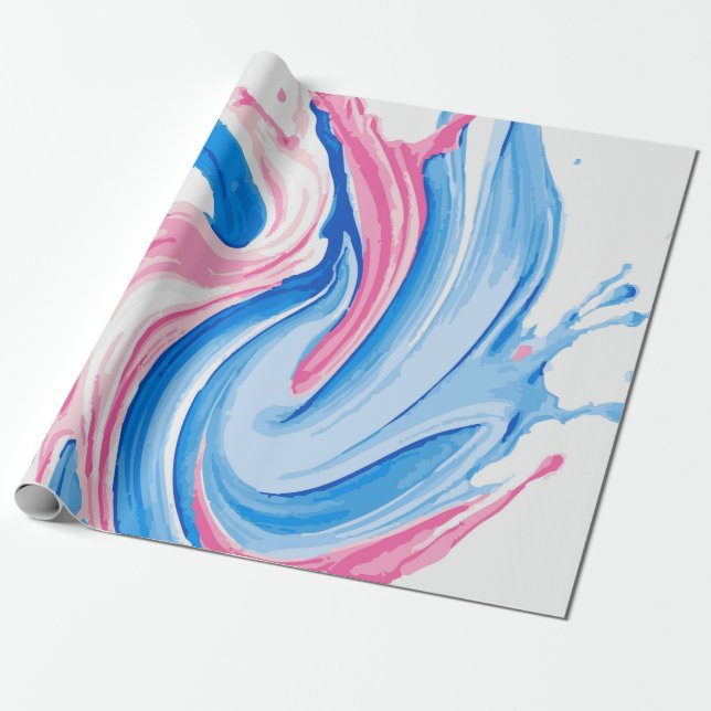 Pink and Blue Paint Splash Pattern on White – Fun  Geschenkpapier (Ungerollt)