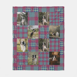 Pink and Blue Teal Plaid 8 Photo Collage Fleecedecke
