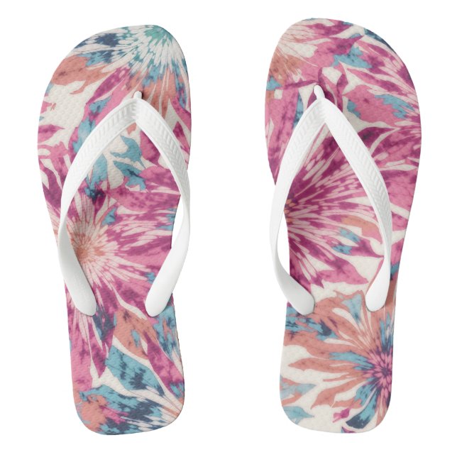 Pink And Blue Tie Dye Sunburst Flip Flops (Fußbett)