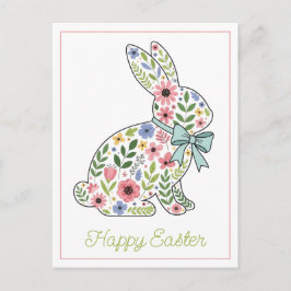 Pink and Blue Wildflower Easter Rabbit Feiertagspostkarte