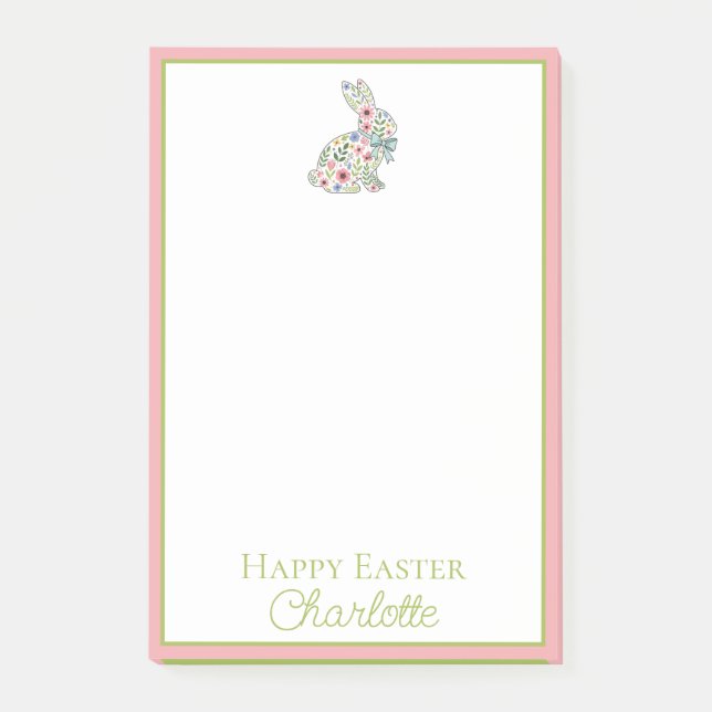 Pink and Blue Wildflower Easter Rabbit Post-it Klebezettel (Vorderseite)