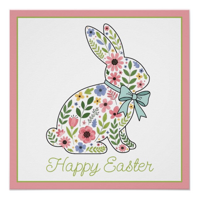 Pink and Blue Wildflower Easter Rabbit Poster (Vorderseite)