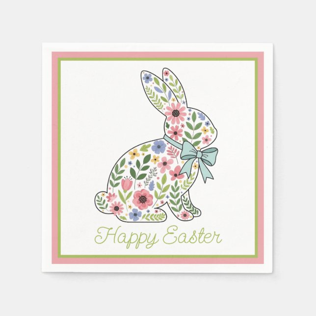 Pink and Blue Wildflower Easter Rabbit Serviette (Vorderseite)