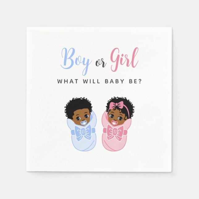 Pink and Blue Wrapped Black Baby Gender Reveal  Serviette (Vorderseite)