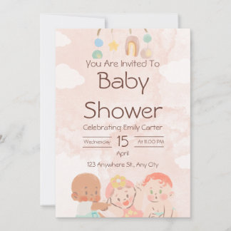 Pink and Brown Watercolor Baby Shower Invitation Einladung
