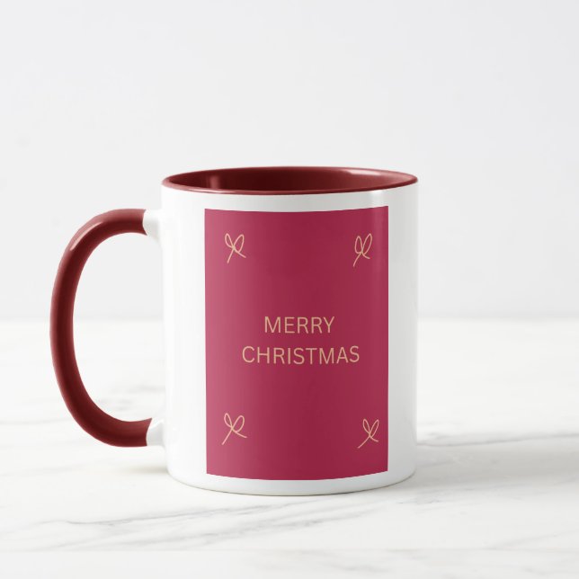 Pink and Cream Illustrated Bow Merry Christmas Mug Tasse (Links)