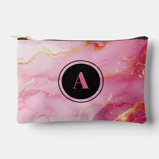 Pink and Fuchsia Monogrammed Zubehörtasche (Vorderseite)