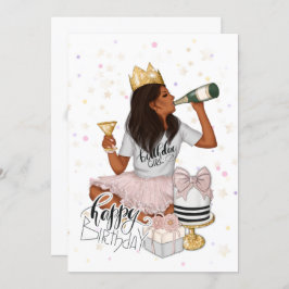 Pink and Gold African American Girl Birthday Party Einladung