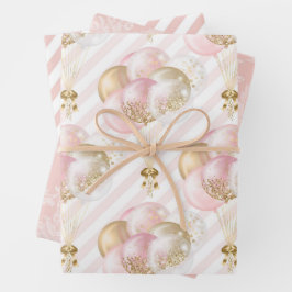 Pink and Gold Balloons Pattern Baby Girl Geschenkpapier Set