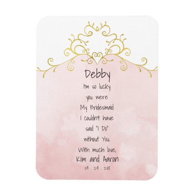 Pink and Gold Bridesmaid Wedding Vielen Dank Magnet (Vertikal)