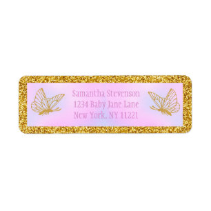 Pink and Gold Butterfly Baby Dusche Rücksendeadres