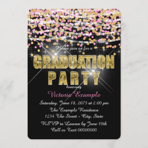 Pink and Gold Confetti Glitzer Graduation Party Einladung