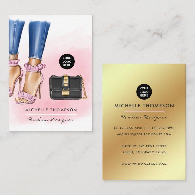 Pink and Gold Fashion Business Card Visitenkarte (Vorne/Hinten)