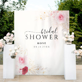 Pink and Gold Floral Bridal Shower Backdrop Wandteppich