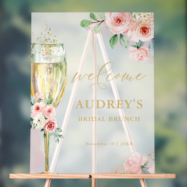 Pink and Gold Floral Champagne Glass Welcome Acrylschild (Neutral)