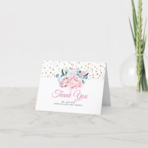 Pink and Gold Floral Wedding Vielen Dank Dankeskarte