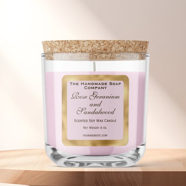 Pink and Gold Foil Candle Label Quadratischer Aufkleber (Von Creator hochgeladen)
