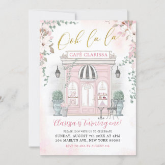 Pink and Gold French Café Patisserie Girl Birthday Einladung