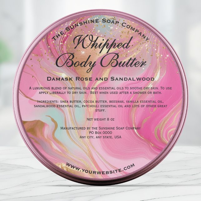 Pink and Gold Glitter Body Butter Jar Label Runder Aufkleber (Von Creator hochgeladen)