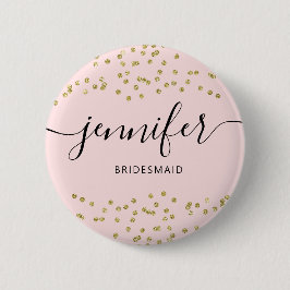 Pink and Gold Glitter bridesmaid Button