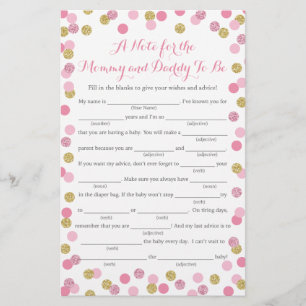 Pink and Gold Glitzer Baby Shower Addon Game Card