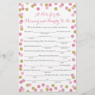 Pink and Gold Glitzer Baby Shower Addon Game Card