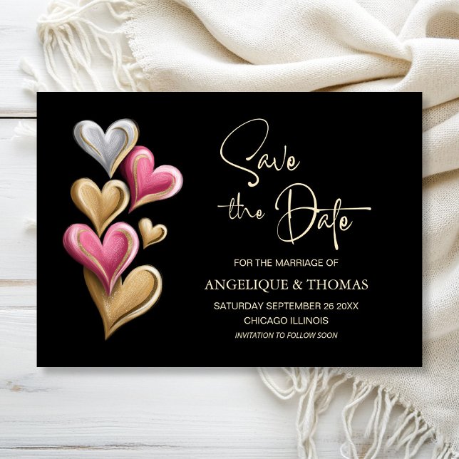 Pink and Gold Hearts Wedding Save the Date (Von Creator hochgeladen)