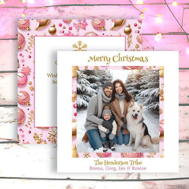 Pink and Gold Personalized Christmas Feiertagskarte (Von Creator hochgeladen)