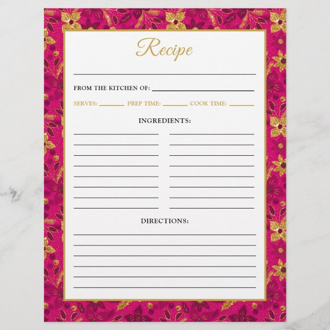 Pink and Gold Poinsettia Flowers Recipe Page Flyer (Vorne)