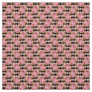 Pink and Gold Rose Floral Fabric Stoff