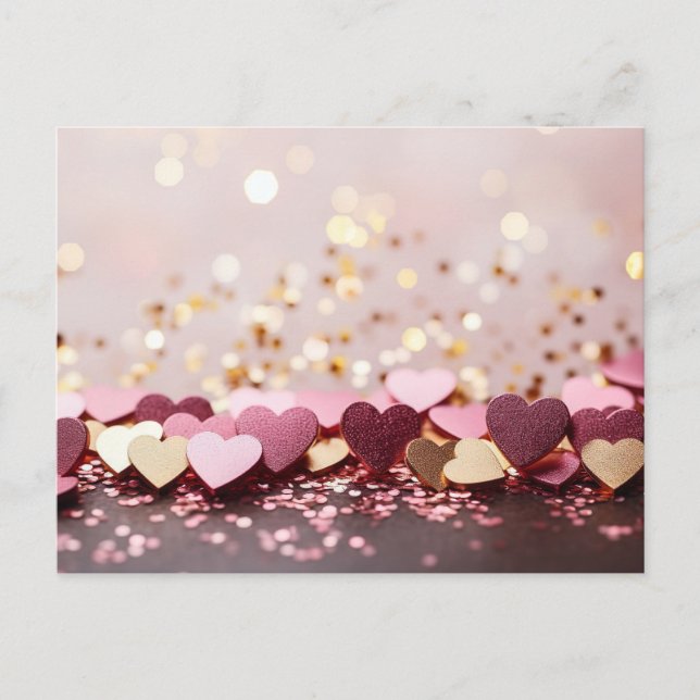 pink and golden hearts on golden glitter  postkarte (Vorderseite)