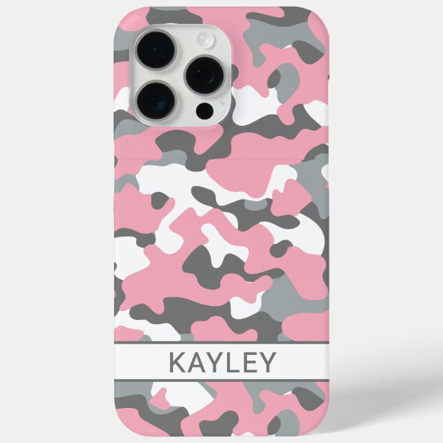 Pink and Gray Camouflage Personalized Case-Mate iPhone Hülle (Rückseite)