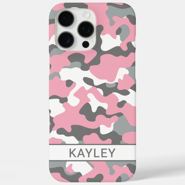 Pink and Gray Camouflage Personalized Case-Mate iPhone Hülle (Rückseite)