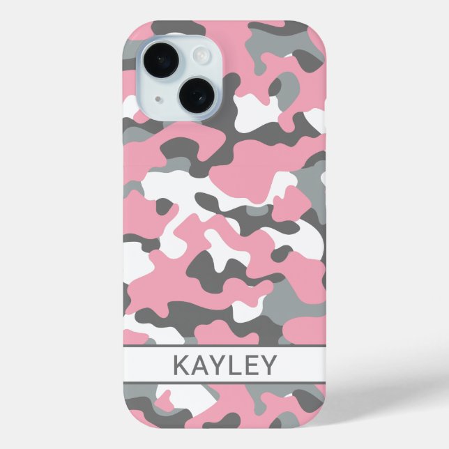 Pink and Gray Camouflage Personalized Case-Mate iPhone Hülle (Rückseite)