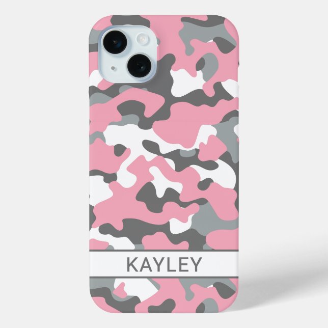Pink and Gray Camouflage Personalized Case-Mate iPhone Hülle (Rückseite)